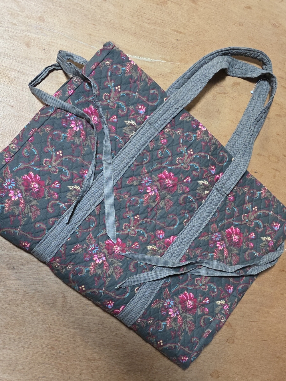 Quilted Floral Travel Garment Bag in Gray with Pink Floral Accents